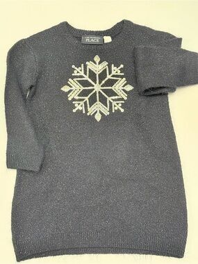 The Children's Place Navy Sparkle Snowflake Sweater Dress